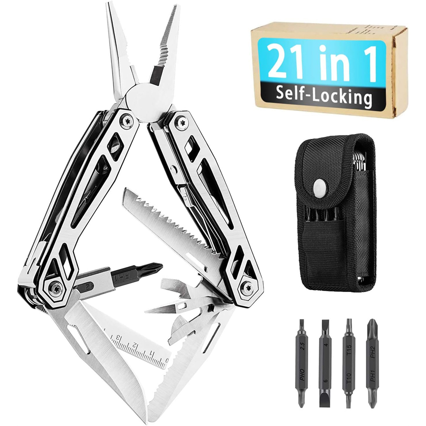 Gifts for Men, WETOLS Multitool, 21-in-1 Hard Stainless Steel Multitool, Foldabl